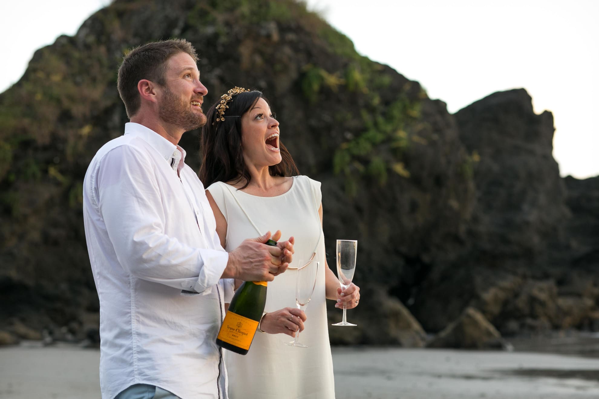 Champagne toast at intimate wedding in Costa Rica