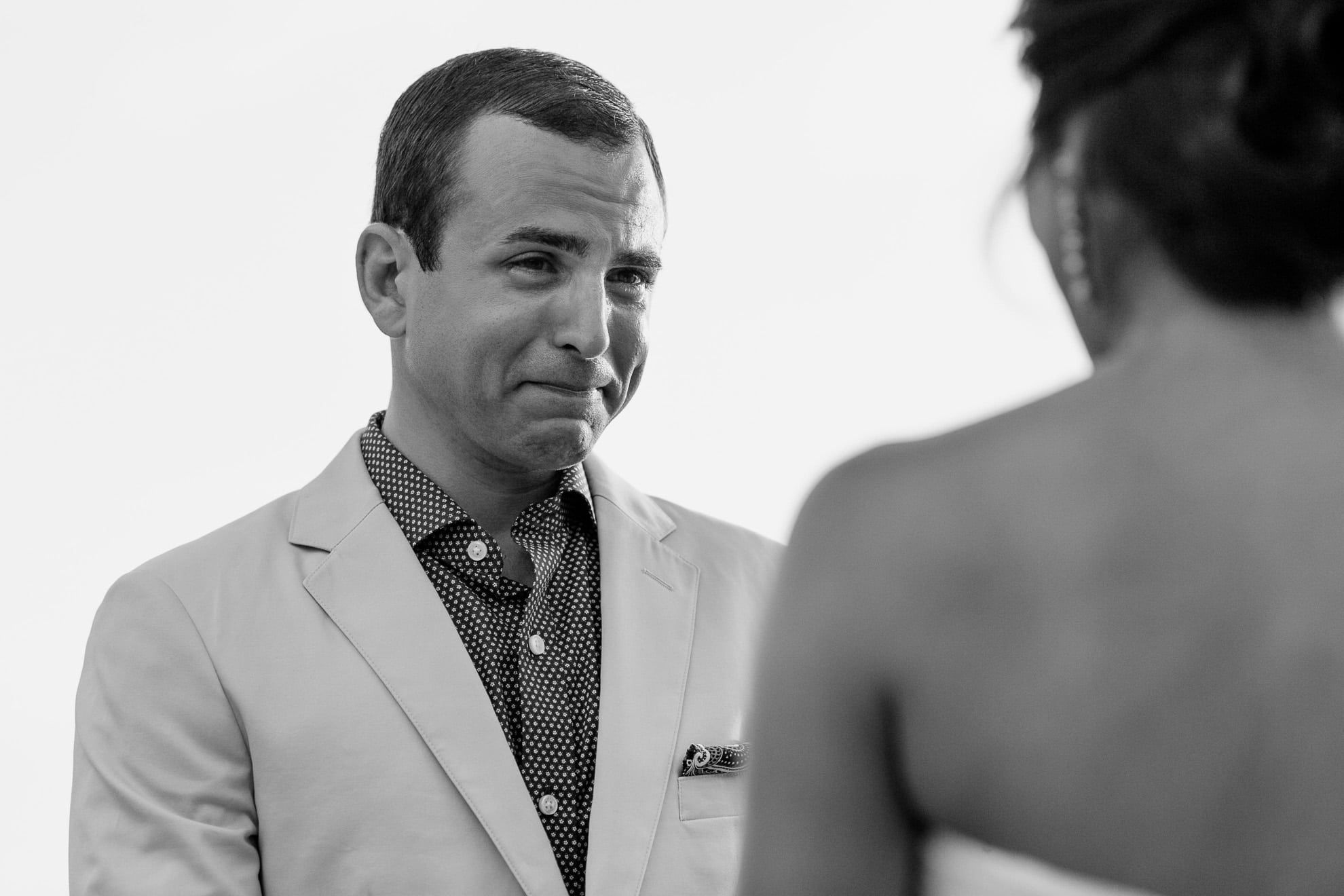 Groom tears up at private wedding villa ceremony.