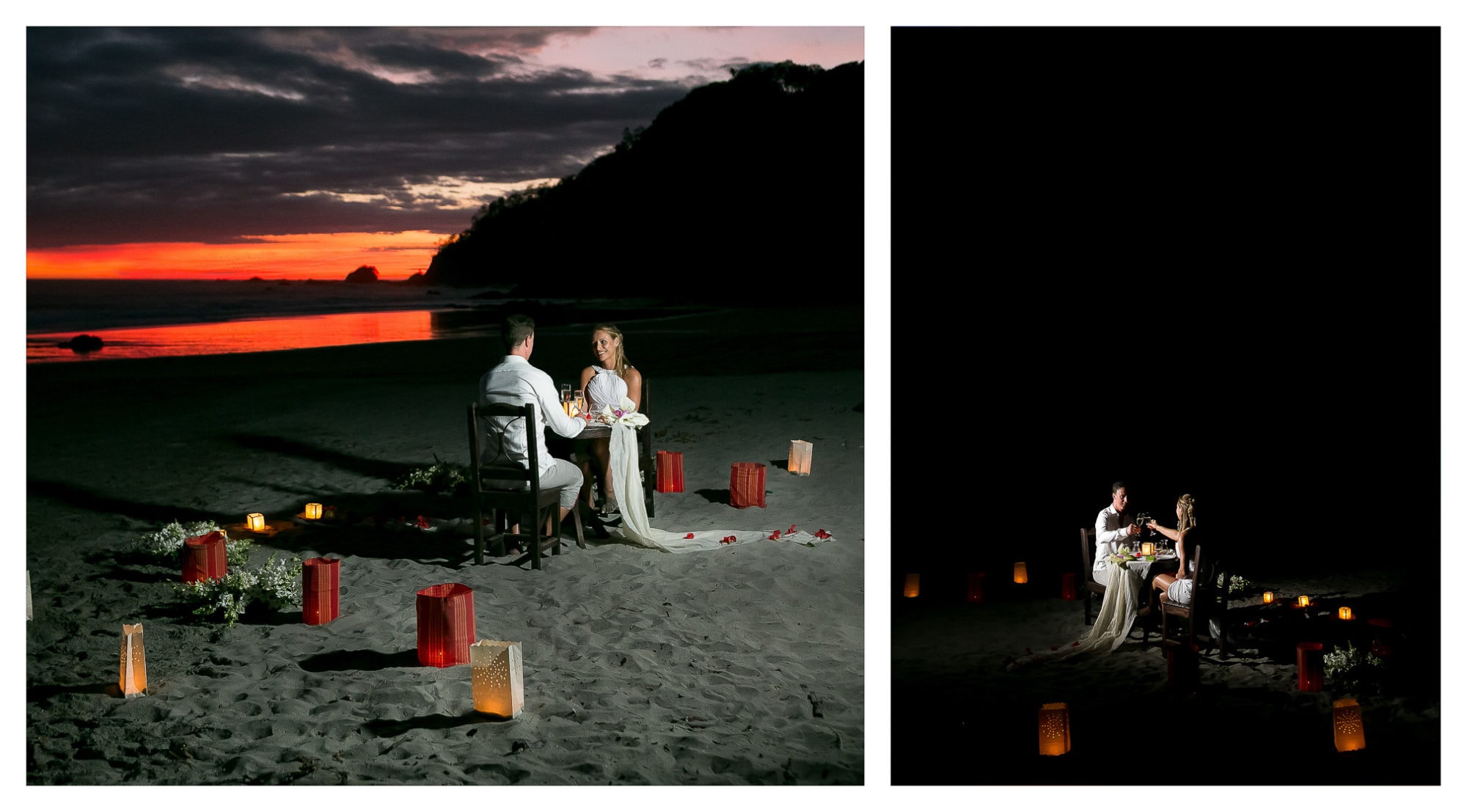 Intimate wedding dinner on the beach.
