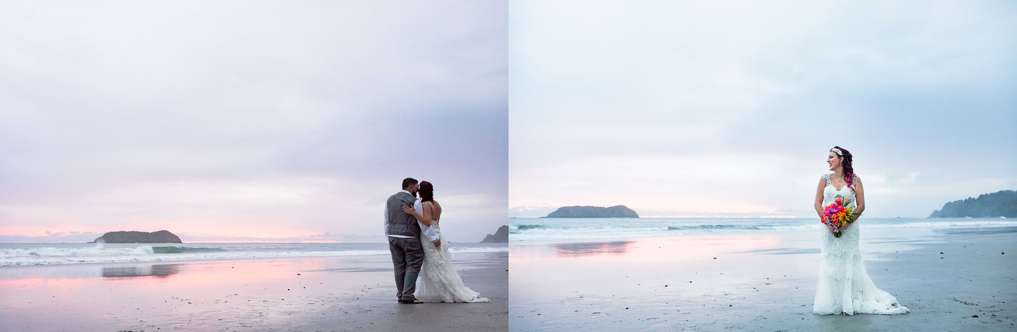 Bridal portraits on the beach in between the raindrops