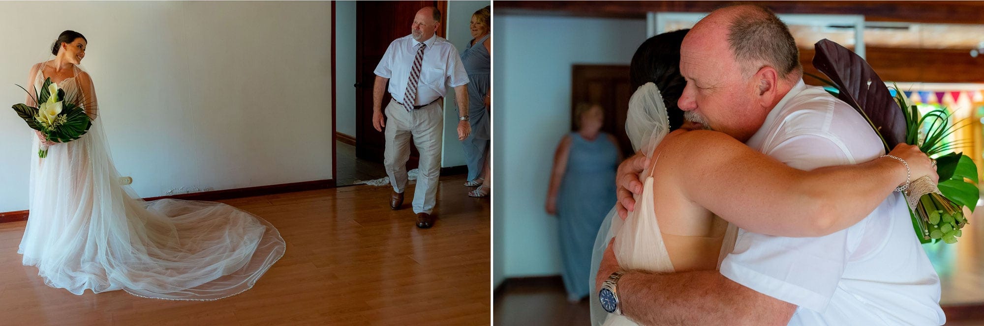 Dad sees the bride in her dress